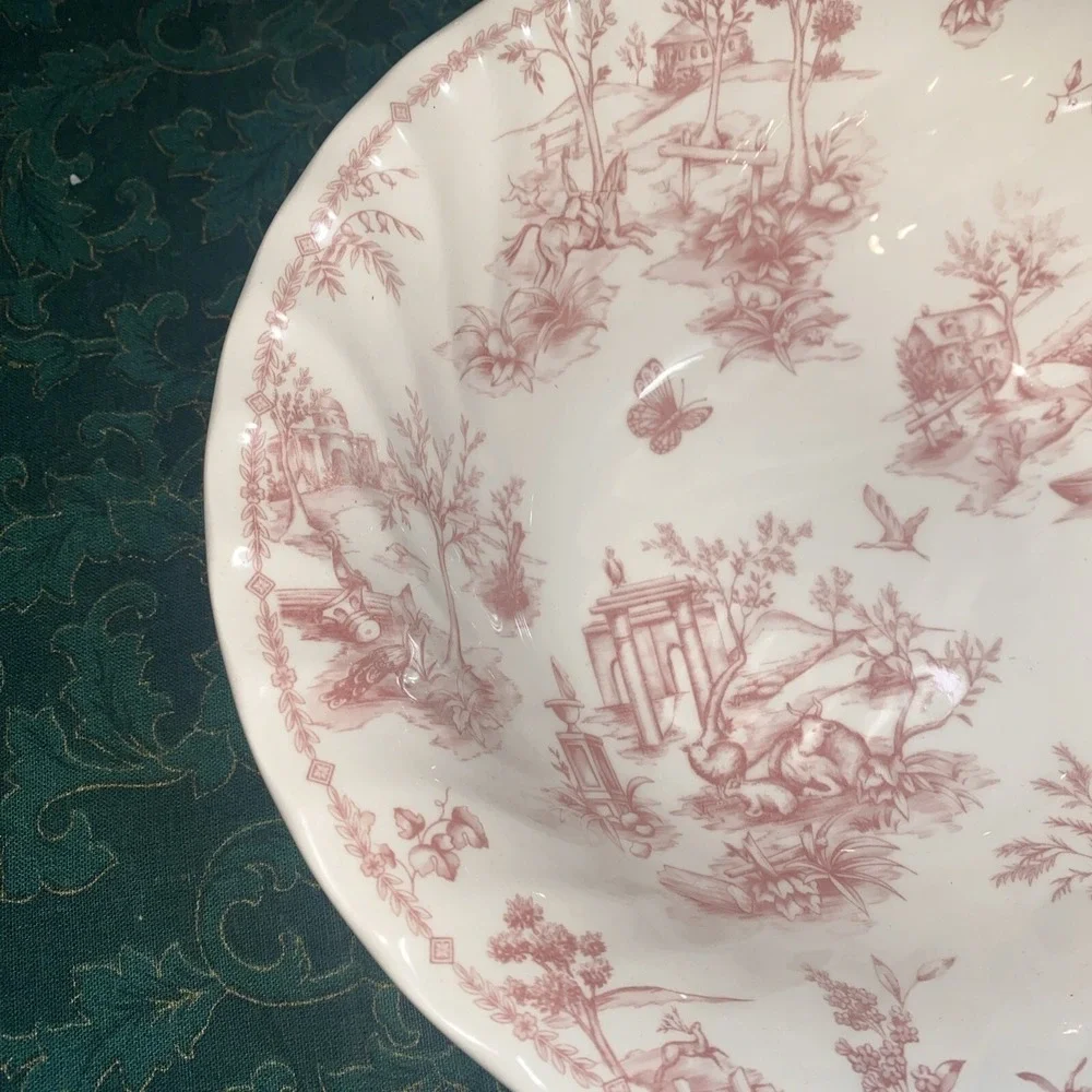 Queens Chelsea Toile Pink‎ Vegetable Serving Bowl 9.4 Inch French Country